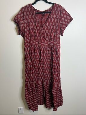 April Cornell Maroon Printed V-Neck Maxi Dress size XL